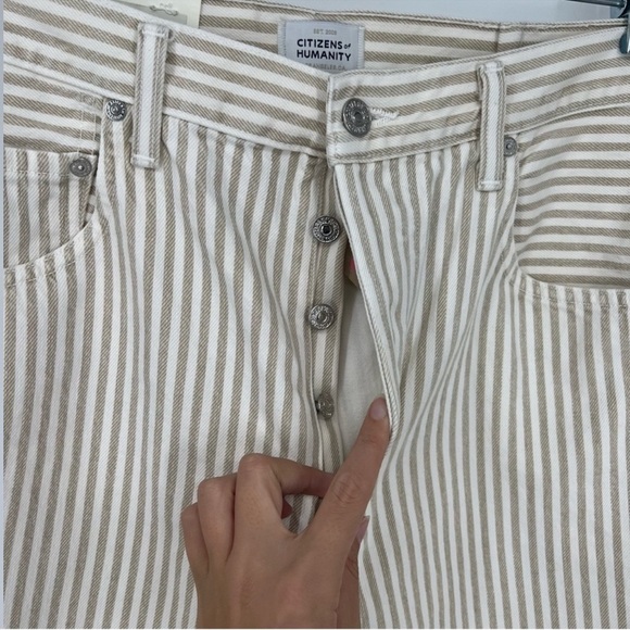 Citizens of Humanity Horseshoe Barrel Striped Baggy Jean in Khaki Stripe 32 NWT - Picture 5 of 12